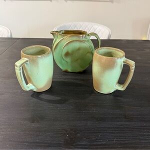Frankoma Jade Prairie Green & Gold Jug Mugs Set No. 91 Vintage